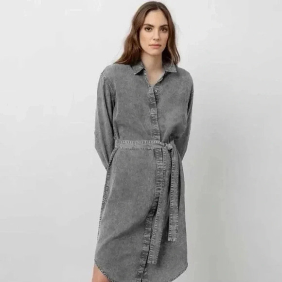 Avec Les Filles Denim Shirt Dress | Gray Black | Size M - Picture 2 of 7